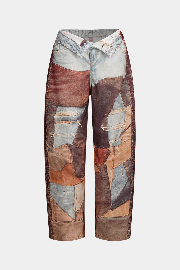 DENIM | PANTALON DENIM PATCHWORK VINTAGE – ESTILO UNICO Y AUDAZ